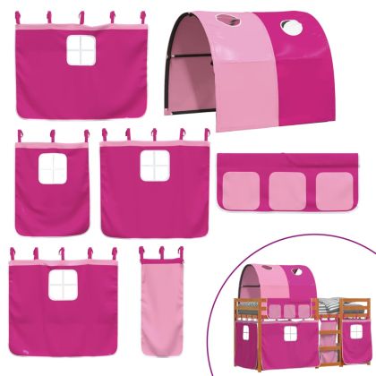 Двуетажно легло със завеси розово 90x190 см масивен бор масив