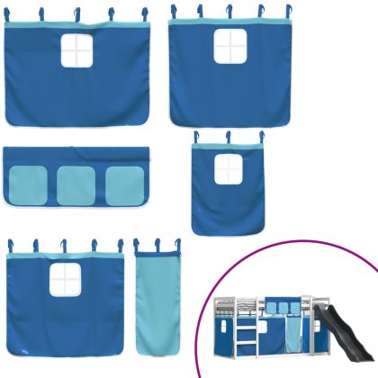 Двуетажно легло с пързалка и завеси, синьо, 80x200 см