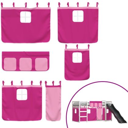 Двуетажно легло с пързалка и завеси, синьо, 80x200 см