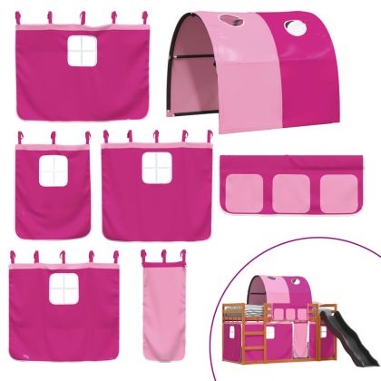 Двуетажно легло с пързалка и завеси, синьо, 90x200 см