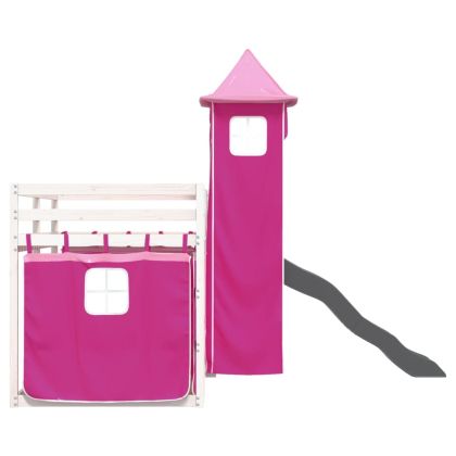 Двуетажно легло с пързалка и завеси, синьо, 80x200 см