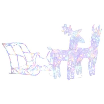 Коледна украса елени с шейна, 160 LED, 130 см, акрил
