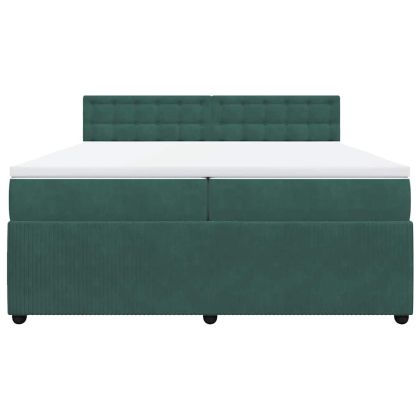 Боксспринг легло с матрак, тъмнозелено, 200x200 см, кадифе