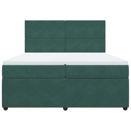 Боксспринг легло с матрак, тъмнозелено, 200x200 см, кадифе