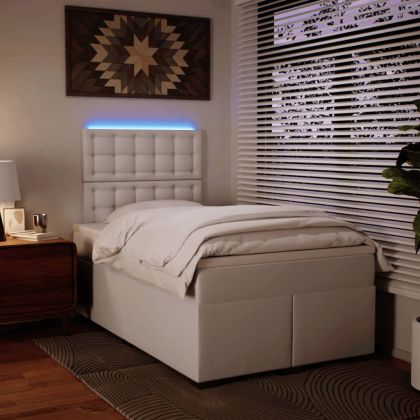 Боксспринг легло с матрак, бяло, 120x190 см изкуствена кожа