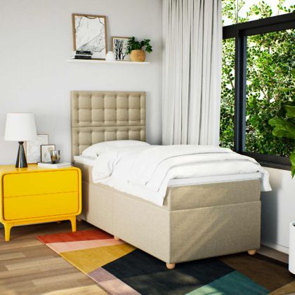 Боксспринг легло с матрак, кремаво, 100x200 см, плат