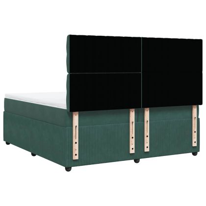 Боксспринг легло с матрак, тъмнозелено, 200x200 см, кадифе