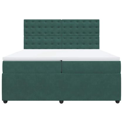 Боксспринг легло с матрак, тъмнозелено, 200x200 см, кадифе