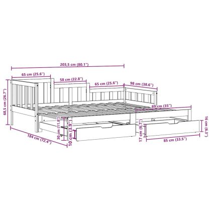 Дневно легло с уширение и чекмеджета без матрак 90x200 см