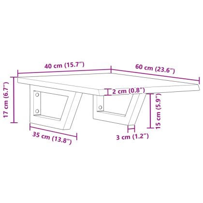 Стенен рафт за мивка, стомана и масивно дърво дъб