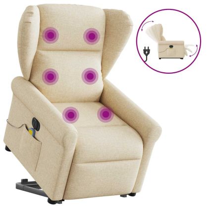 Електрически изправящ масажен реклайнер стол кремав текстил