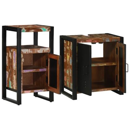 Комплект мебели за баня 2 pcs Кафяво Солидно възстановено дърво