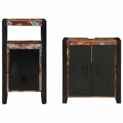 Комплект мебели за баня 2 pcs Кафяво Солидно възстановено дърво