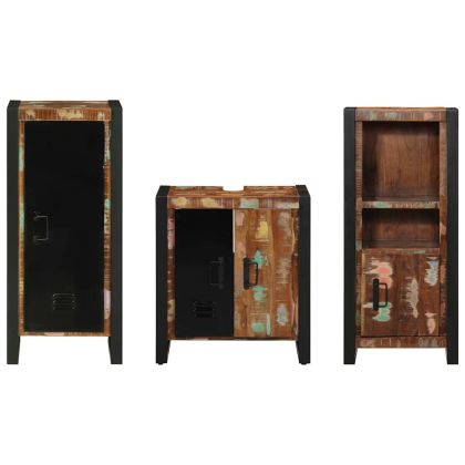 Комплект мебели за баня с рафт 3 pcs Солидно възстановено дърво