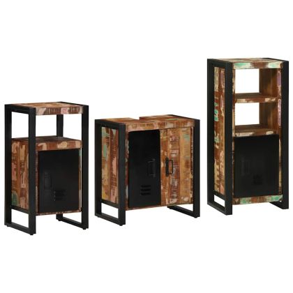 Комплект мебели за баня 3 pcs Кафяво Солидно възстановено дърво