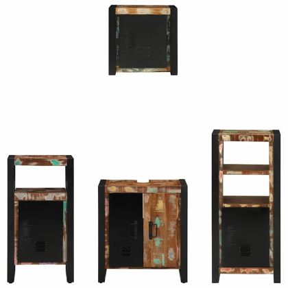 Комплект мебели за баня 4 pcs Кафяво Солидно възстановено дърво