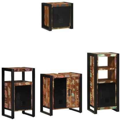 Комплект мебели за баня 4 pcs Кафяво Солидно възстановено дърво