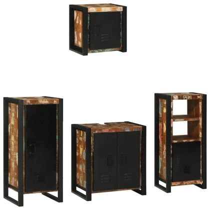 Комплект мебели за баня 4 pcs Кафяво Солидно възстановено дърво