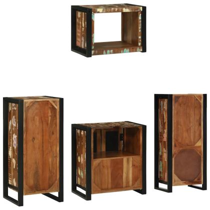 Комплект мебели за баня 4 pcs Кафяво Солидно възстановено дърво