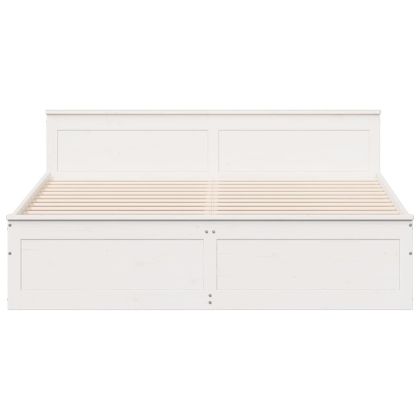 Рамка за легло без матрак, с табла, бял, 180x200 см, бор масив