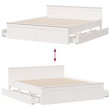 Рамка за легло без матрак, с табла, бял, 180x200 см, бор масив