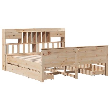 Легло с етажерка за книги, без матрак, 180x200 см, бор масив