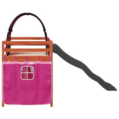 Детско високо легло с тунел, розово, 80x200 см, бор масив