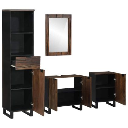 Комплект мебели за баня с чекмедже 4 pcs Бяло Инженерно дърво