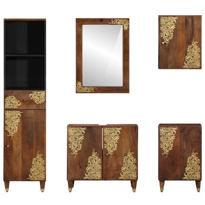 Комплект шкафове за баня с чекмедже с врата 5 pcs Меден кафяв