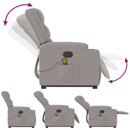 Изправящ масажен реклайнер стол, облачно сив, текстил