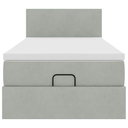Османска легло с матрак, светлосиво, 100x200 см, кадифе