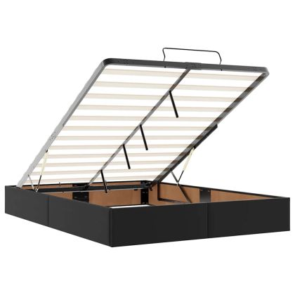 Османска легло с матраци&LED, черно, 140x200см, изкуствена кожа