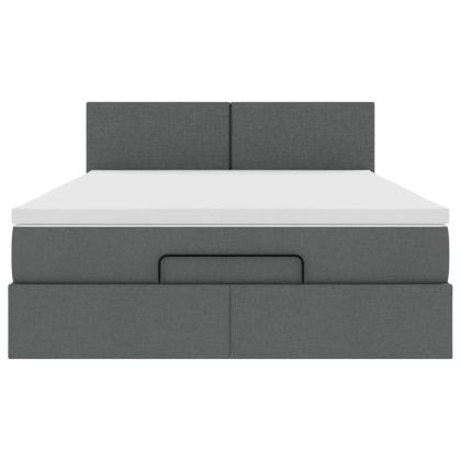 Османска легло с матрак и LED, тъмносиво, 140x200 см, плат