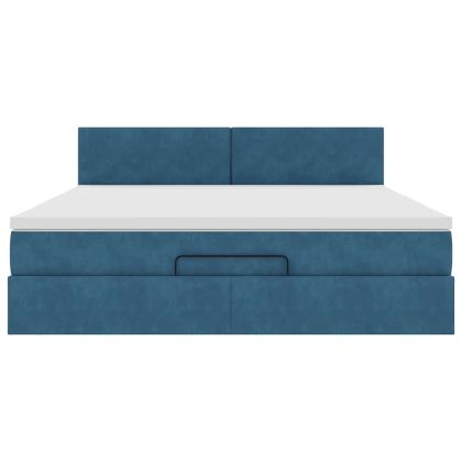 Османска легло с матрак и LED, тъмносиньо, 180x200 см, кадифе