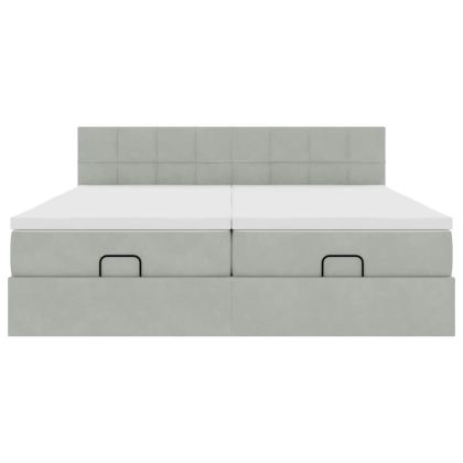 Османска легло с матраци и LED, светлосиво, 160x200 см, кадифе