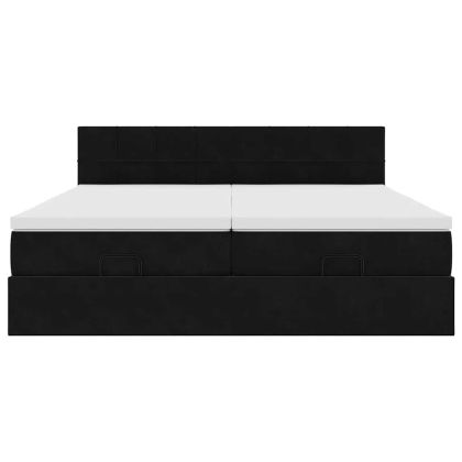 Османска легло с матраци и LED, черно, 160x200 см, кадифе