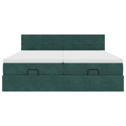 Османска легло с матраци и LED, тъмнозелено, 180x200 см, кадифе
