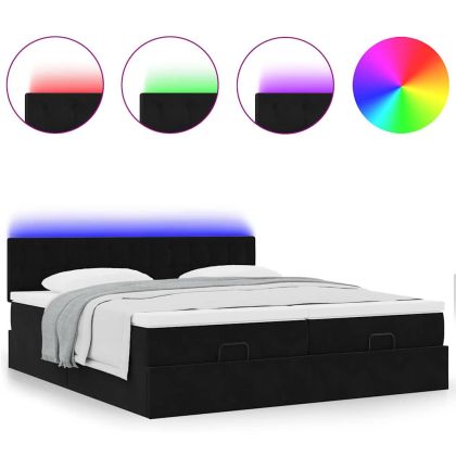 Османска легло с матраци и LED, черно, 160x200 см, кадифе