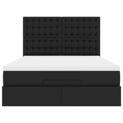 Османска легло с матрак, черно, 140x200 см, изкуствена кожа