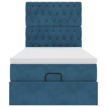 Османска легло с матраци, тъмносиньо, 100x200 см, кадифе