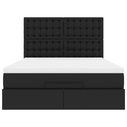 Османска легло с матрак&LED, черно, 140x190 см, изкуствена кожа