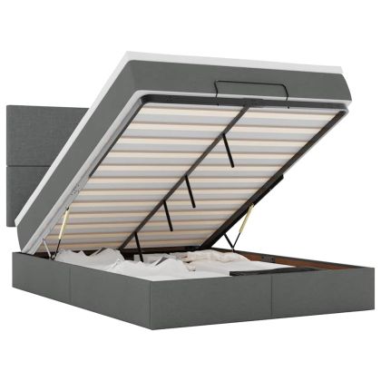 Османска легло с матрак и LED, тъмносиво, 140x200 см, плат