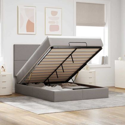 Османска легло с матрак и LED, таупе, 140x200 см, плат