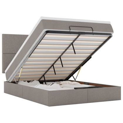 Османска легло с матрак и LED, таупе, 140x200 см, плат