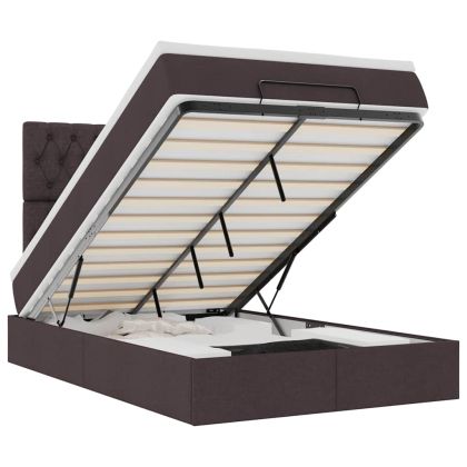Османска легло с матрак и LED, тъмнокафяво, 120x200 см, плат