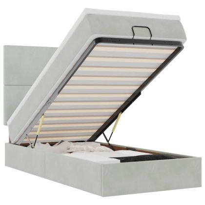 Османска легло с матраци и LED, светлосиво, 80x200 см, кадифе