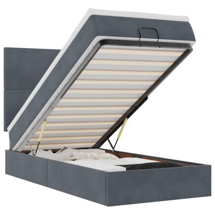 Османска легло с матраци и LED, тъмносиво, 80x200 см, кадифе