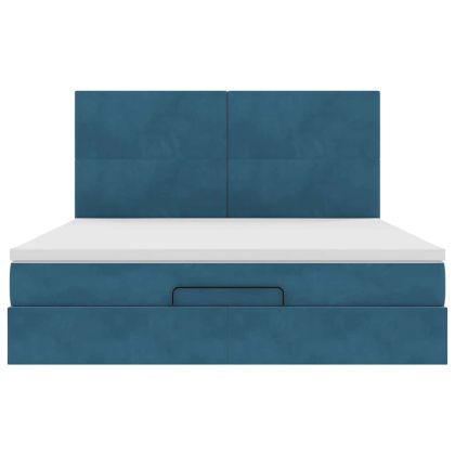 Османска легло с матраци и LED, тъмносиньо, 180x200 см, кадифе