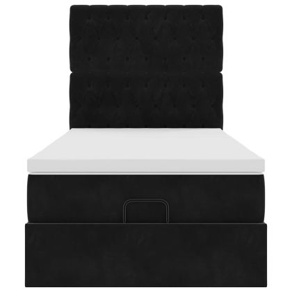 Османска легло с матраци и LED, черно, 90x200 см, кадифе