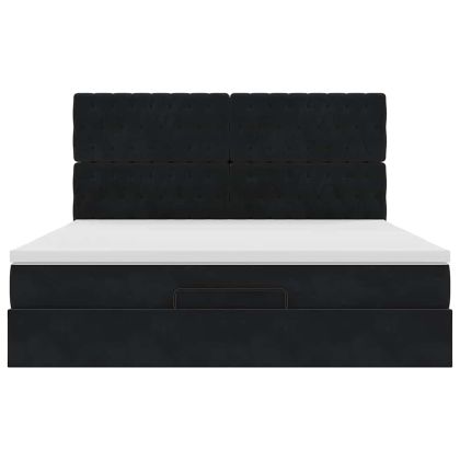 Османска легло с матраци и LED, черно, 160x200 см, кадифе